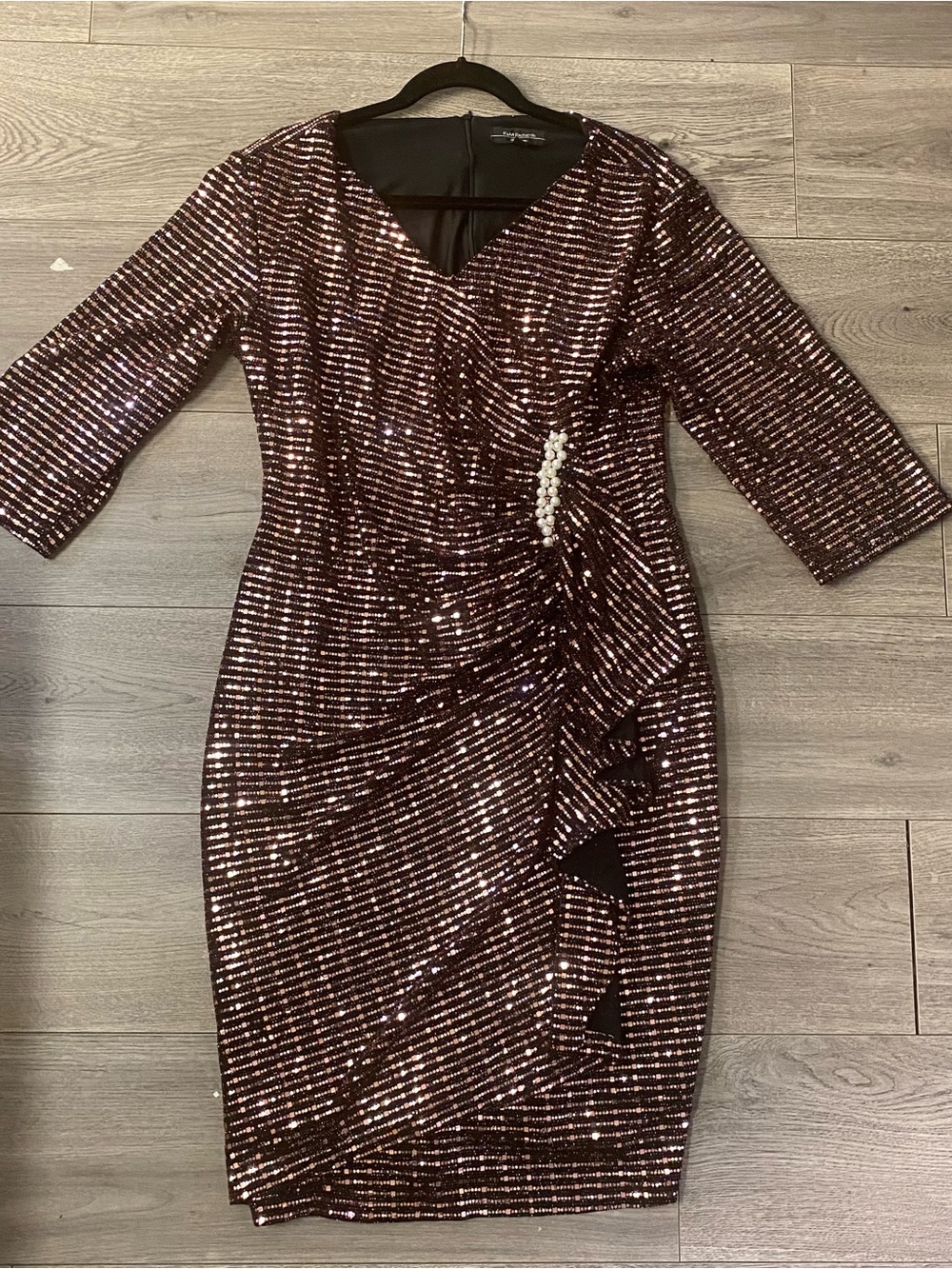 R&M Richards Burgundy Sequin V-Neck Sheath Dress